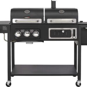 Hybrid Gas & Charcoal BBQ Grill with Smoker, Side Burner & Protective Cover